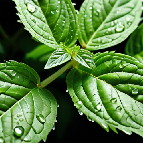 Home 4 A vibrant, close-up shot of a lush Tulsi plant (holy basil) with dew drops on its leaves, symbolizing its use in treating coughs and colds in traditional herbal medicine. Focus on the texture and detail of the leaves to emphasize its natural healing properties.