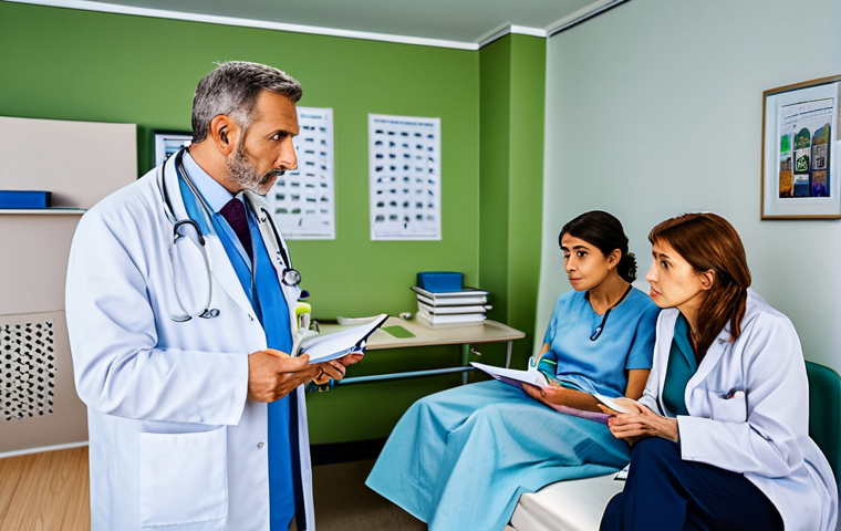 **

A busy morning in a doctor's chamber. Several fully clothed patients are waiting, some with worried expressions. The doctor, in professional attire, is engaged in a discussion with a patient, taking notes. The chamber is modestly furnished and well-lit.  Safe for work, appropriate content, perfect anatomy, natural proportions, professional, family-friendly.

**