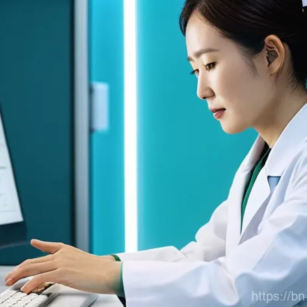 한의학 진단법 발전 방향 - **A Hanuiyak doctor conducting a digital pulse diagnosis in a futuristic clinic.**
    **Prompt:** "...