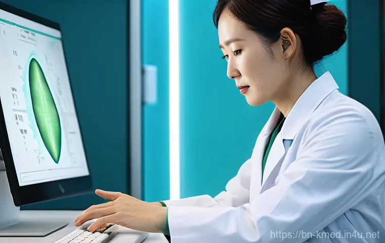 한의학 진단법 발전 방향 - **A Hanuiyak doctor conducting a digital pulse diagnosis in a futuristic clinic.**
    **Prompt:** "...