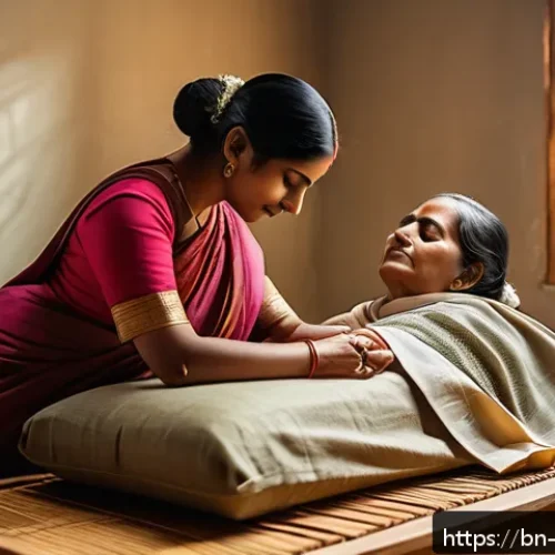 Home 30 한의학과 침술 치료 - A serene indoor scene depicting a Bengali woman receiving acupuncture therapy for stress relief, wea...