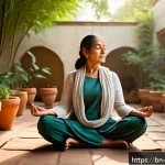 Home 23 한의사와 전문 의료 협력 - A serene scene of a Bengali middle-aged woman practicing morning yoga and meditation in a traditiona...